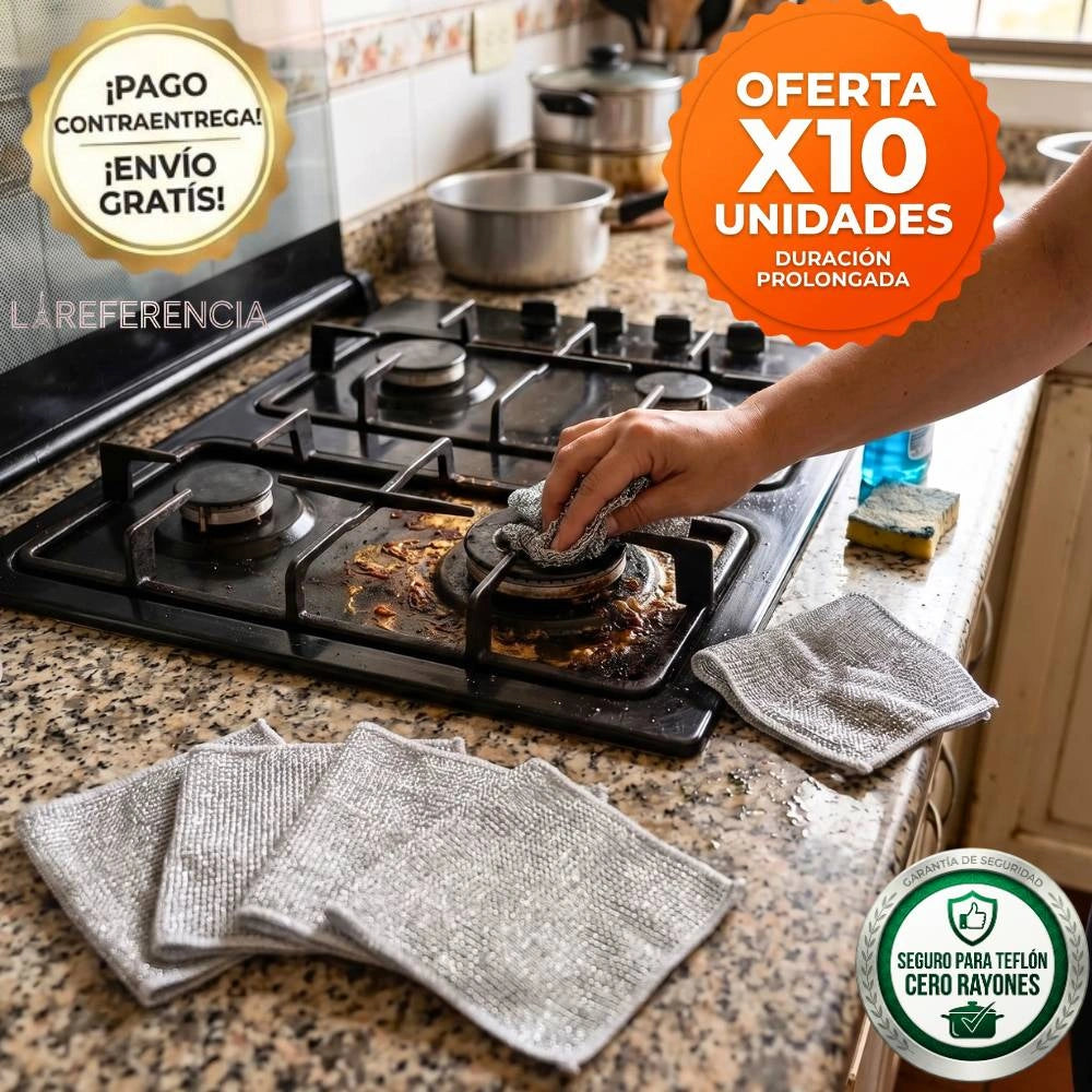PAÑOS ANTIRAYONES X10®  - ARRANCA GRASA SIN DAÑAR EL TEFLÓN